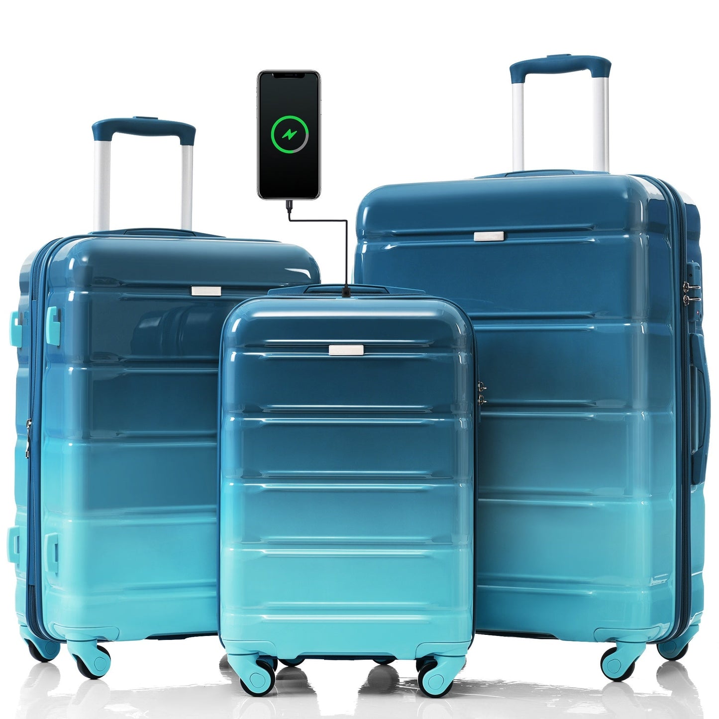 Luggage Set of 3, 20-inch with USB Port, Airline Certified Carry-on