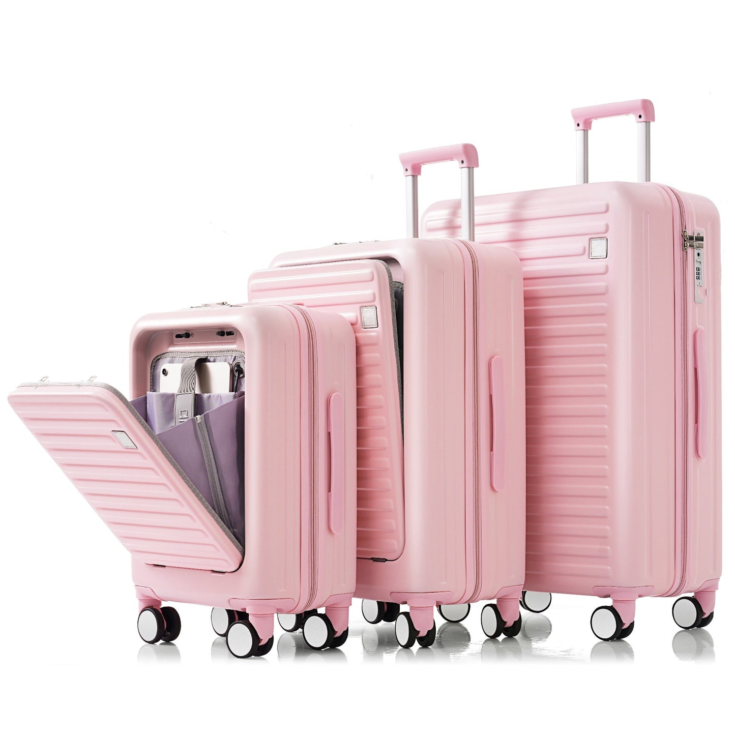 Luggage Set of 3, 20, 24, 28inch with USB Port, 20, 24inch with front