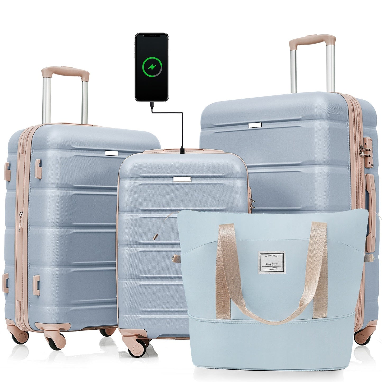 Luggage Sets 4 Piece, 20-inch with USB Port, Expandable ABS Durable