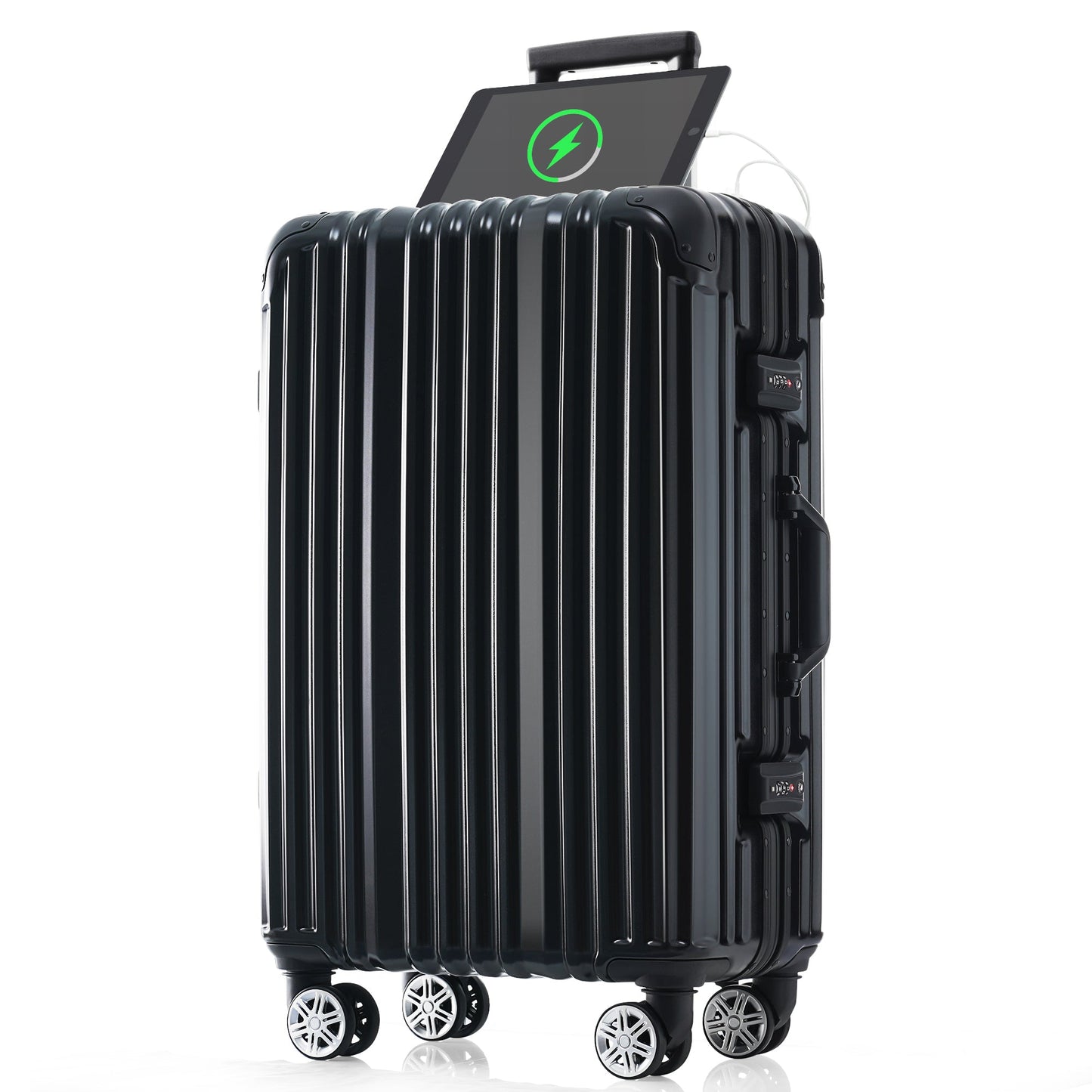 1pc 20in Aluminum Frame Luggage with USB port, Vacation Carry-On