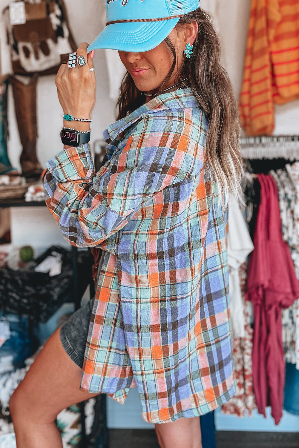 Red Plaid Print Loose Vintage Shirt