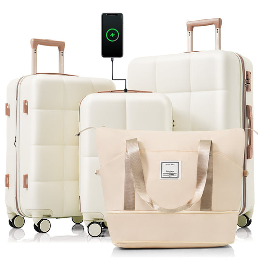 Luggage Sets 4 Piece, 20-inch with USB Port, Expandable ABS Durable