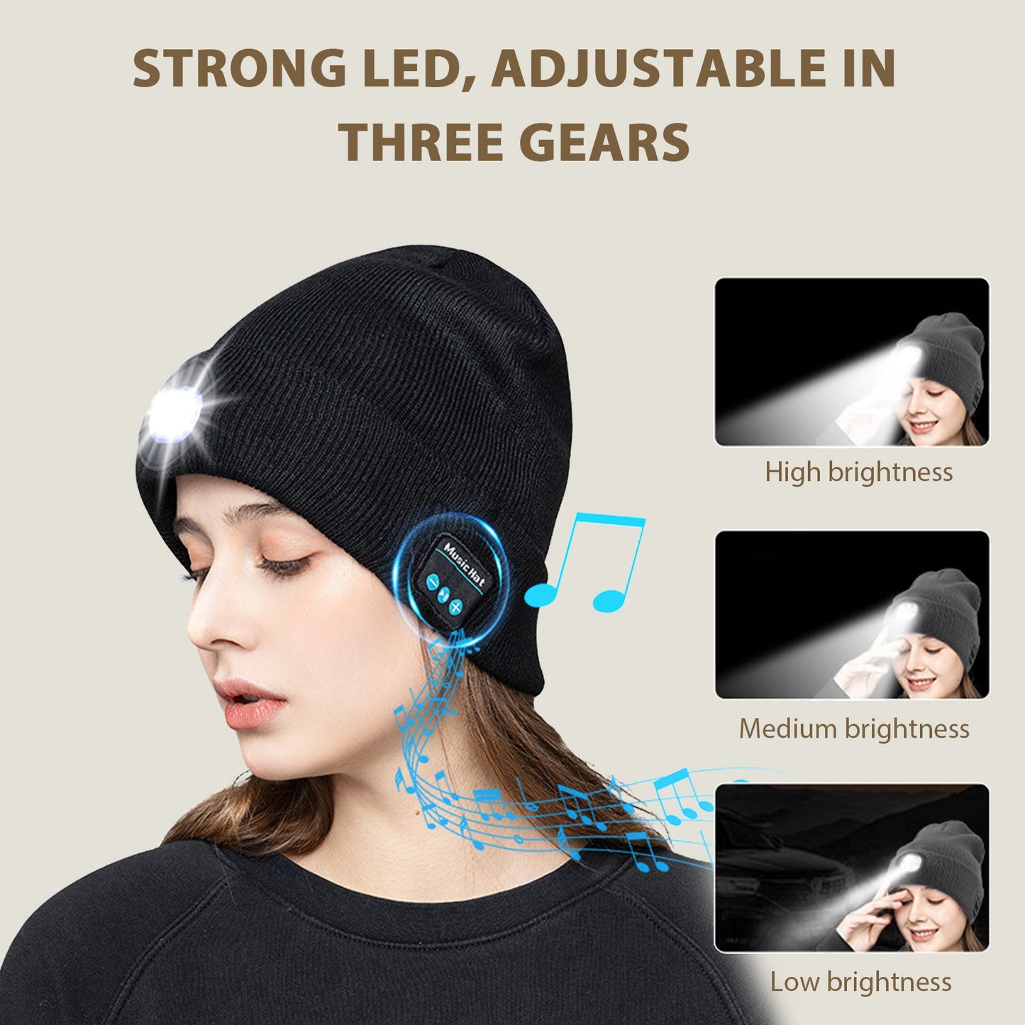 Bluetooth Music Led Beanie Hat with Light for Women Men Outdoor