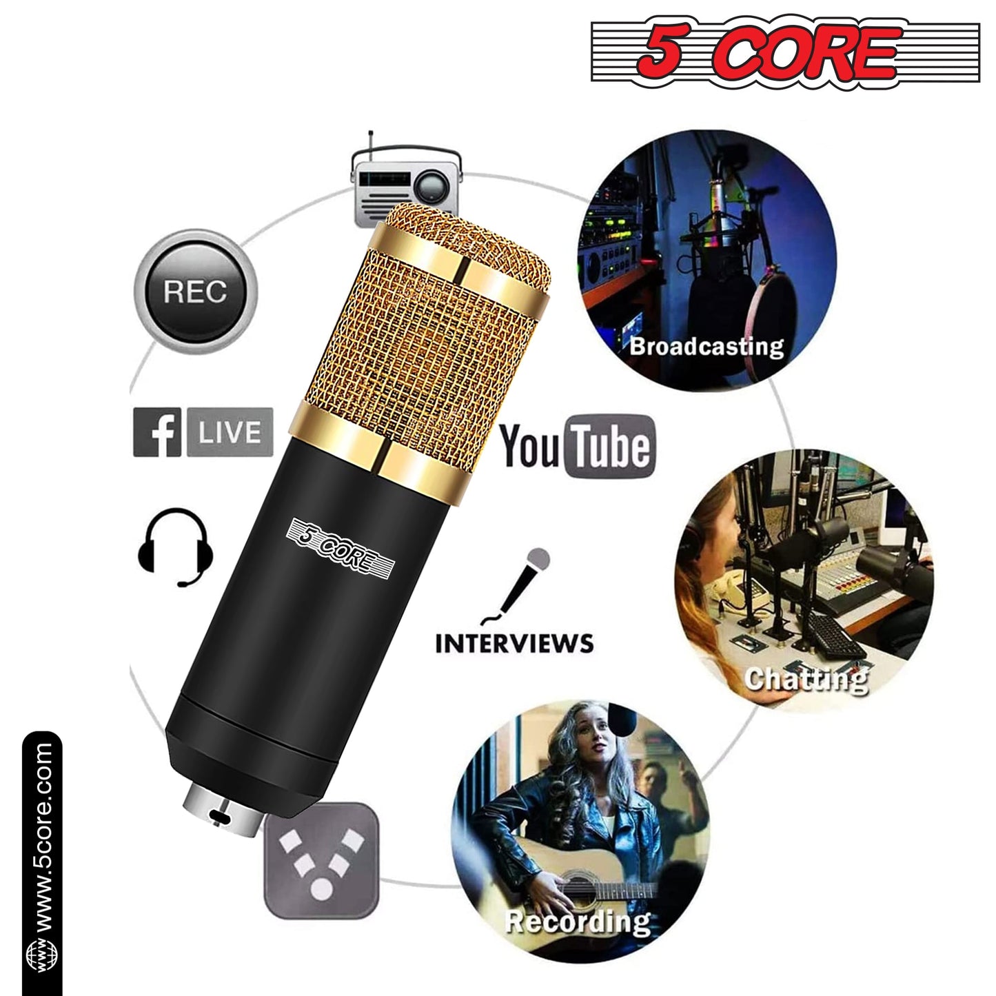 5Core Recording Microphone Podcast Bundle  Professional Condenser