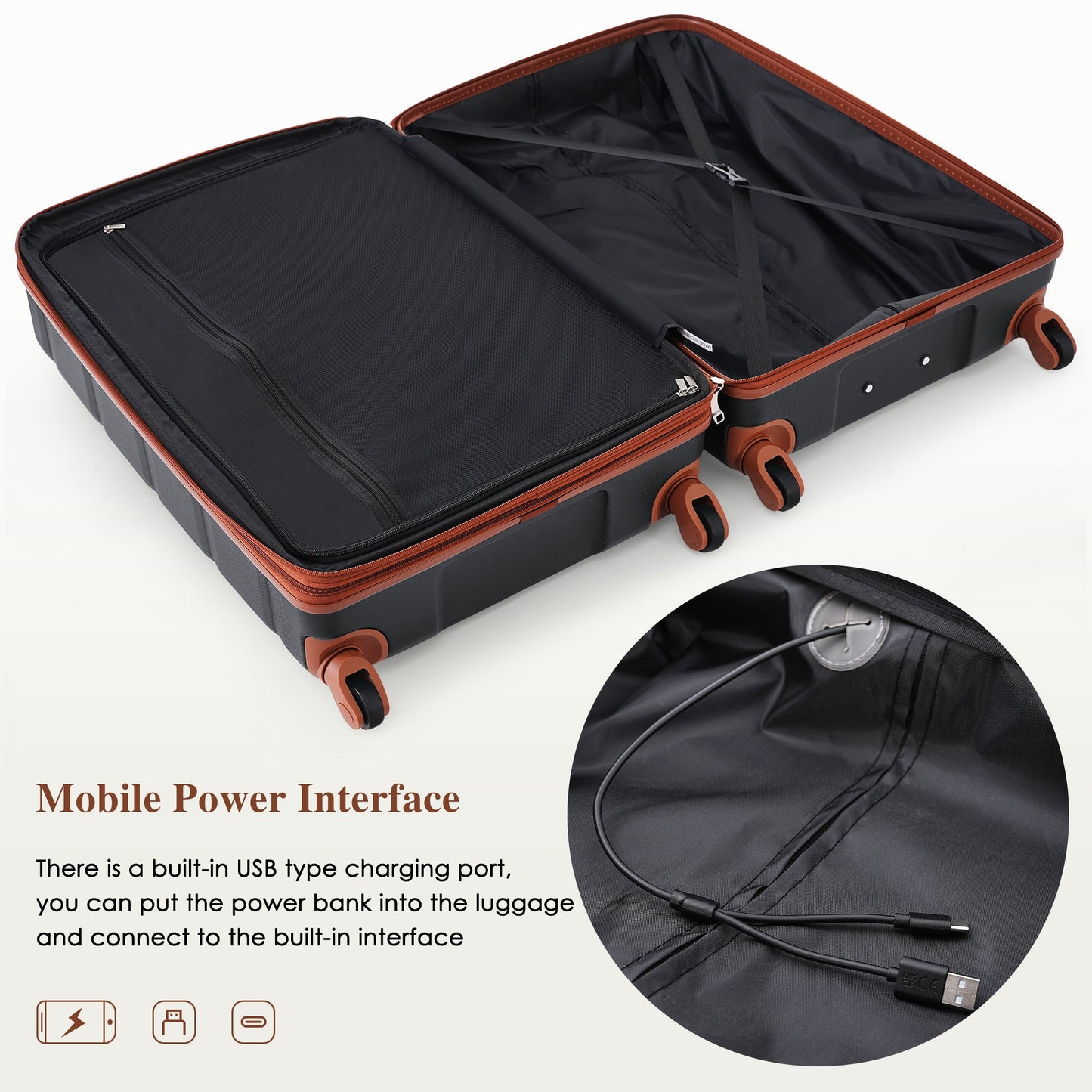 Luggage Sets 4 Piece, 20-inch with USB Port, Expandable ABS Durable