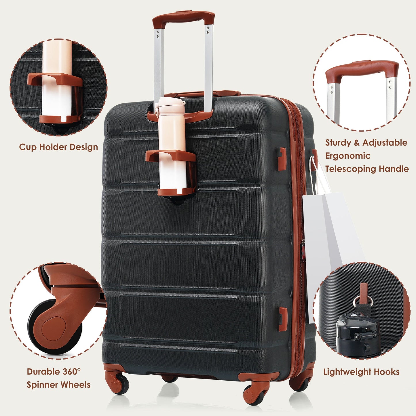 Luggage Sets 4 Piece, 20-inch with USB Port, Expandable ABS Durable