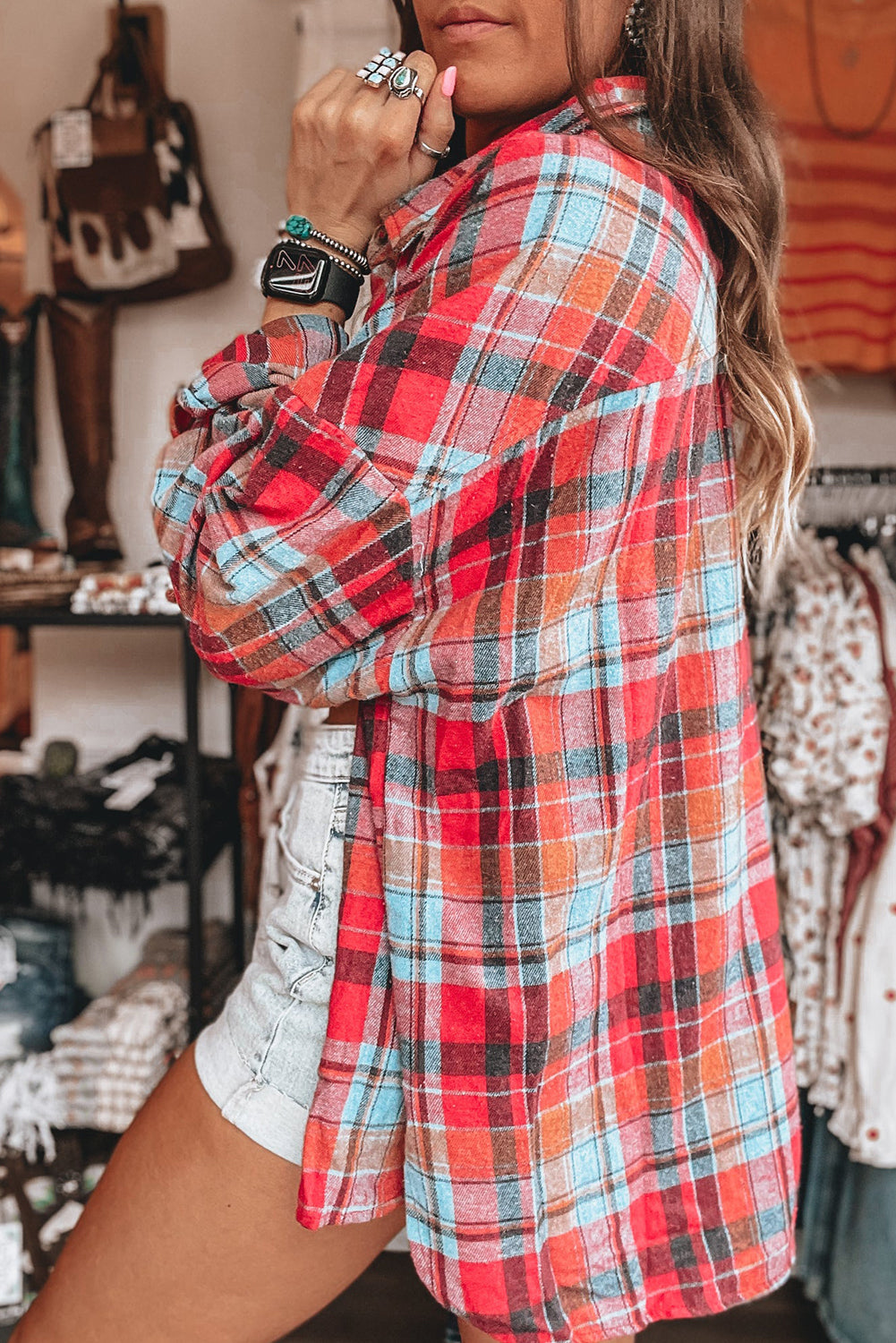 Red Plaid Print Loose Vintage Shirt