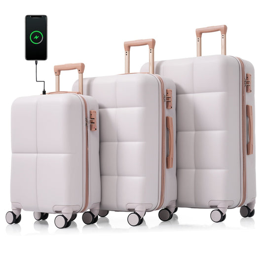 Luggage Set of 3, 20-inch with USB Port, Airline Certified Carry-on