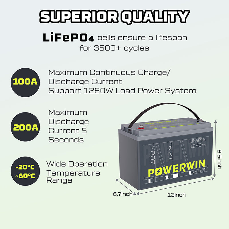 US POWERWIN BT100 12.8V 100Ah 1280Wh Battery 4 Pack 5120Wh