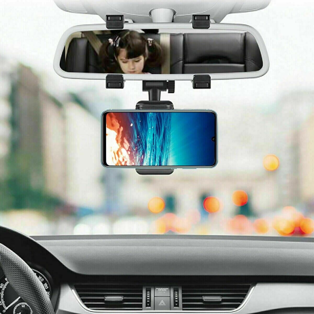 Universal 360 Rotation Car Rear View Mirror Mount Stand GPS Cell Phone