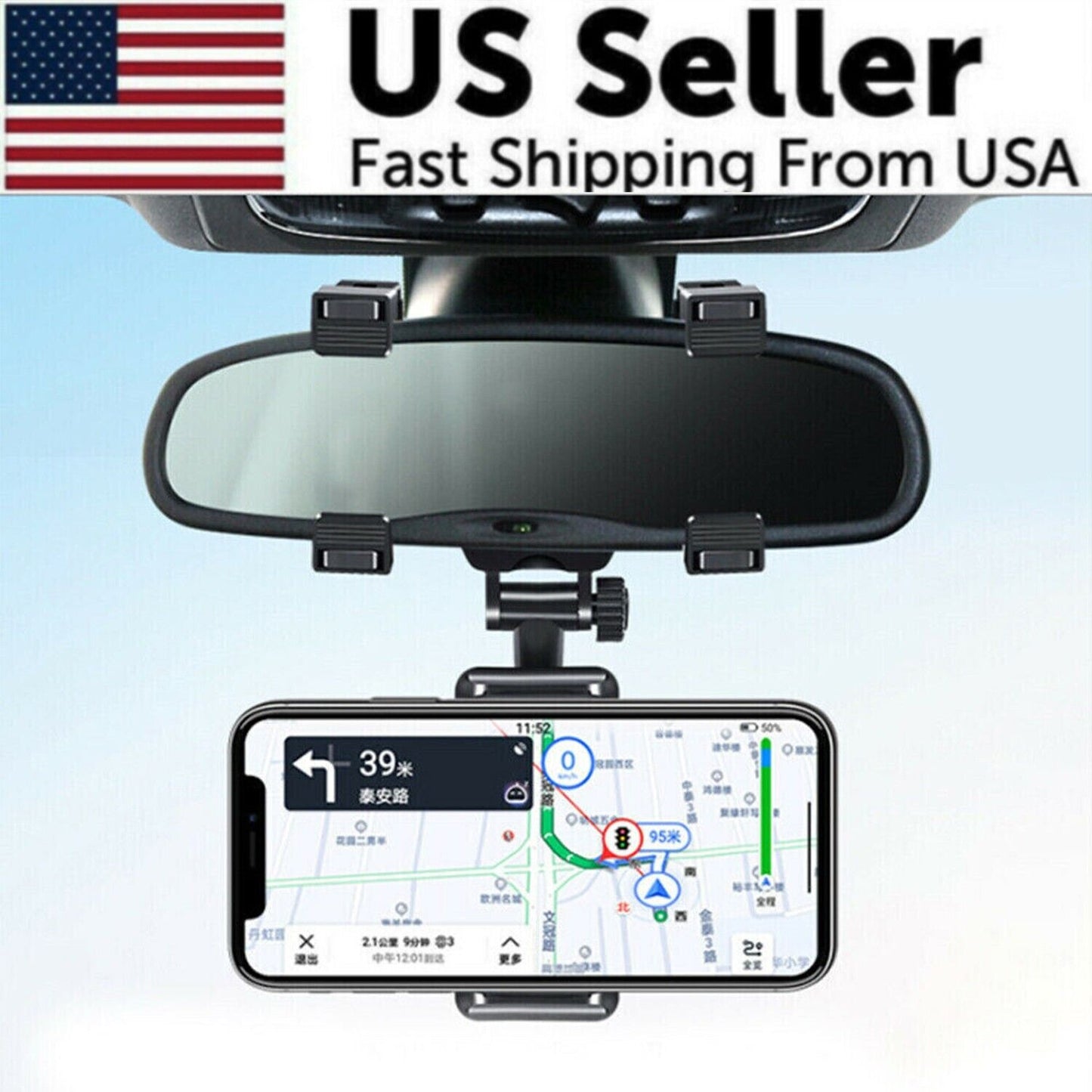 Universal 360 Rotation Car Rear View Mirror Mount Stand GPS Cell Phone