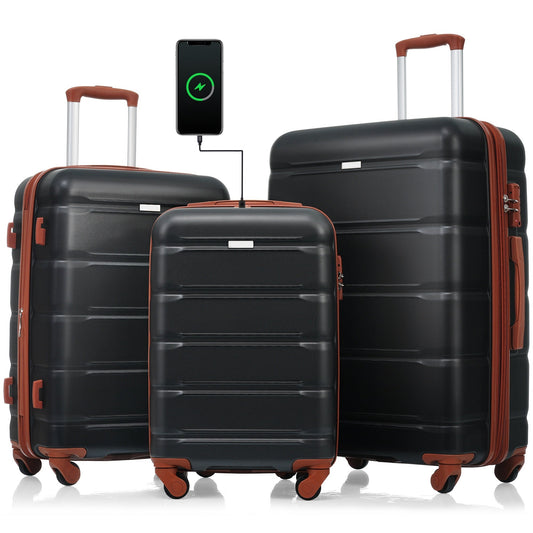 Luggage Set of 3, 20-inch with USB Port, Airline Certified Carry-on