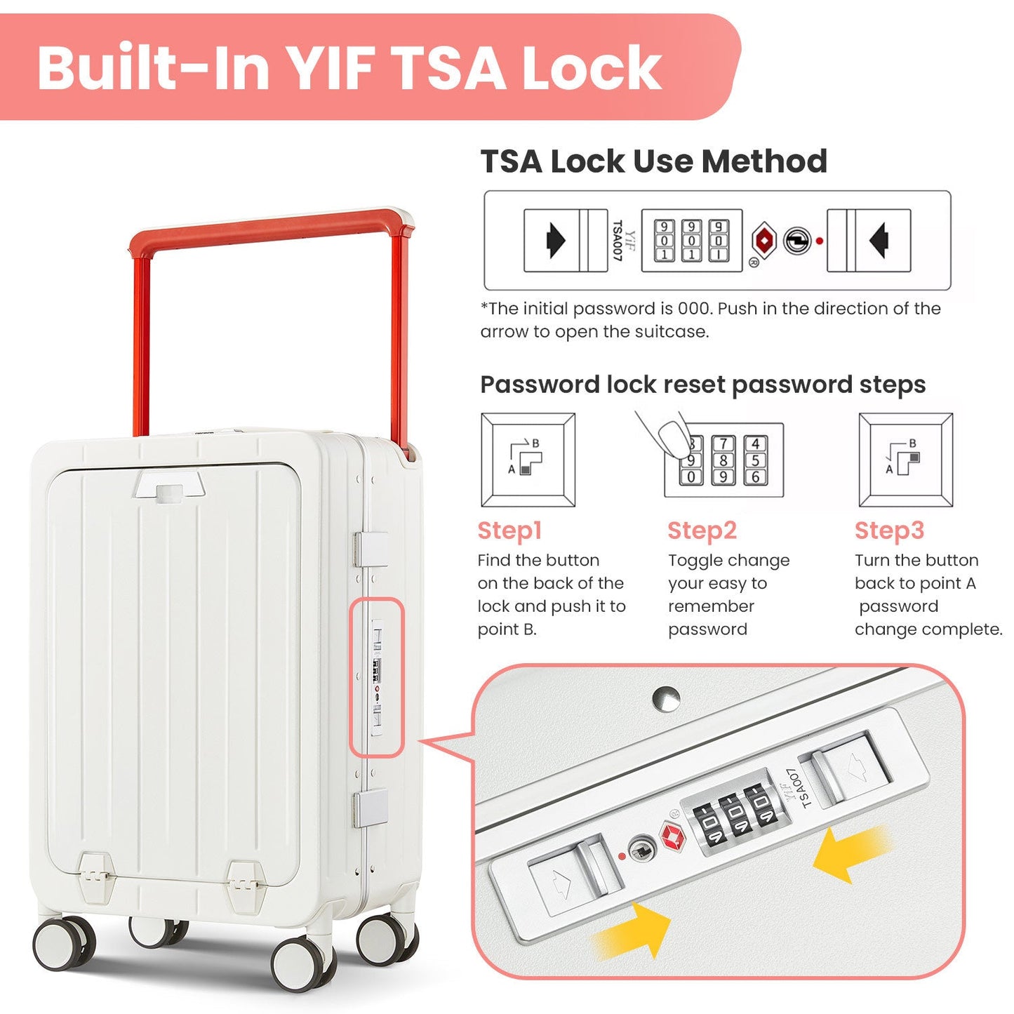 Aluminum Frame 20 Inch with Front Open Carry-on Luggage, PC Hard Shell