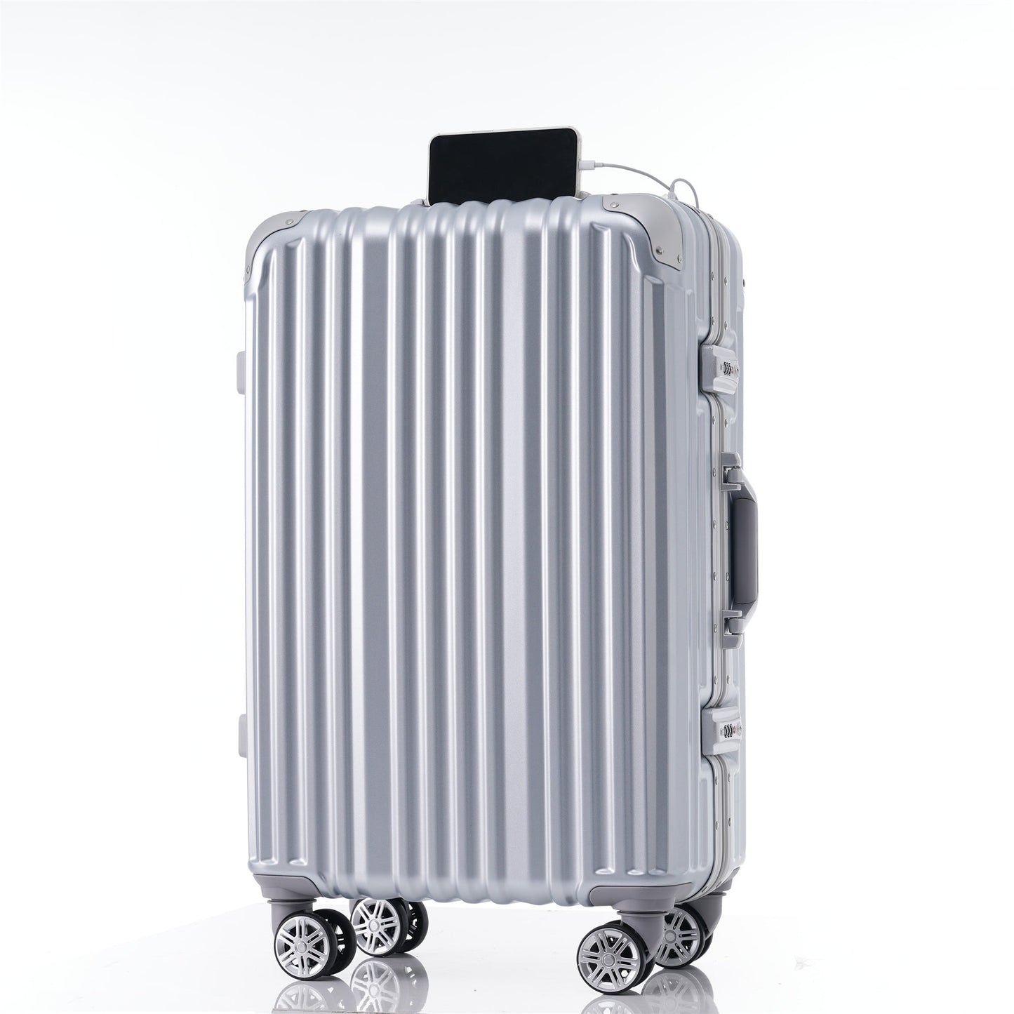 1pc 20in Aluminum Frame Luggage with USB port, Vacation Carry-On