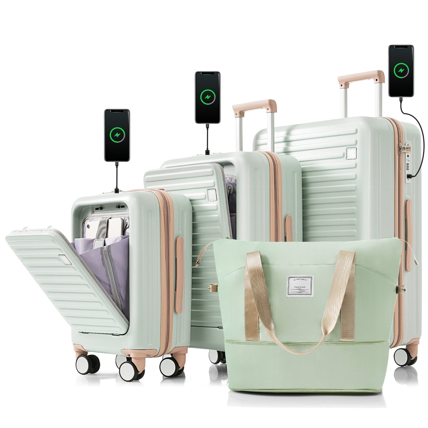 Luggage Set of 4 with USB Port, 20, 24inch with front opening design