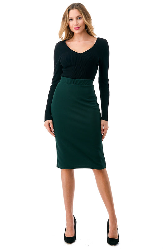 Solid High Waist Pencil Skirt