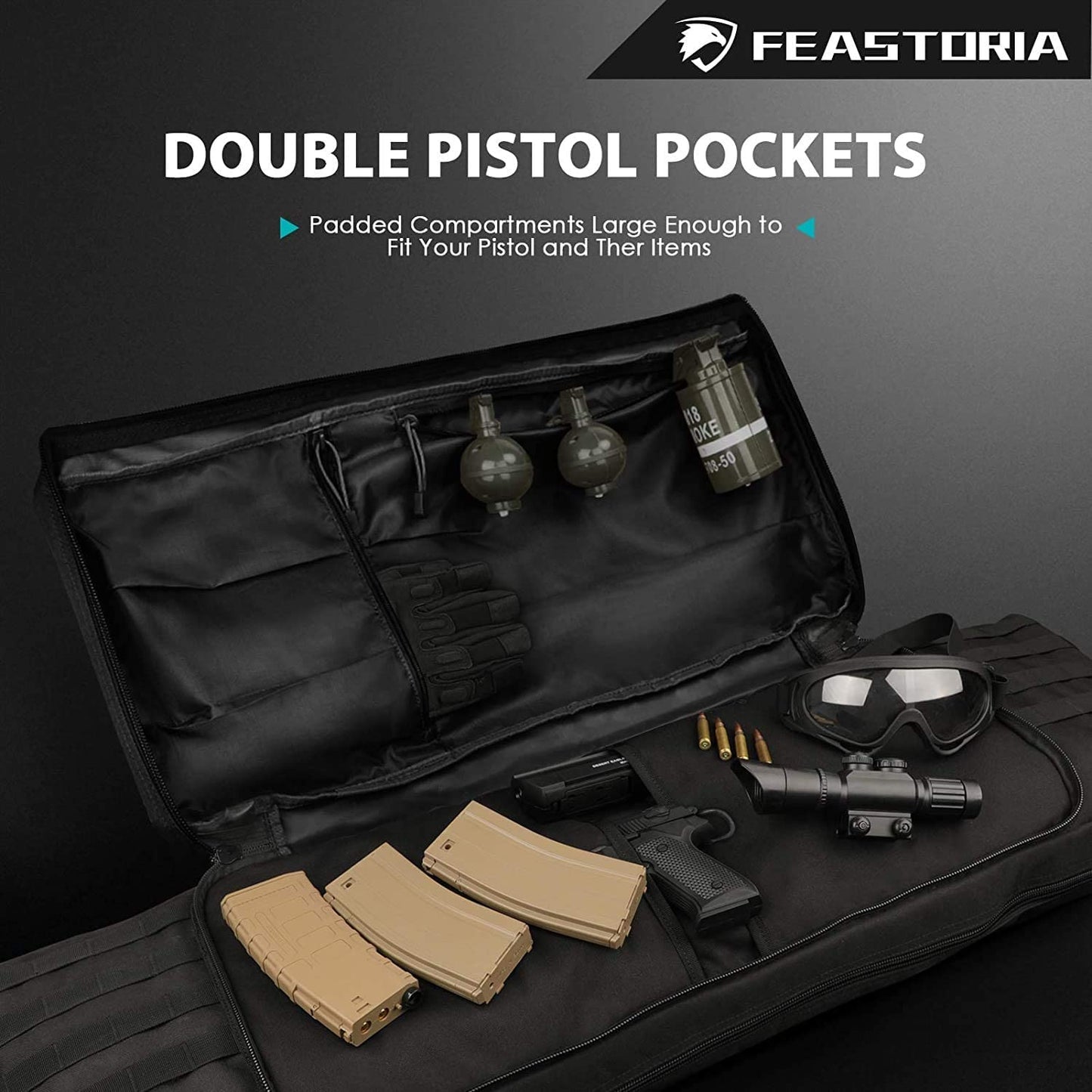 Feastoria Double Long Soft Rifle Case Multi-Function Gun Bag