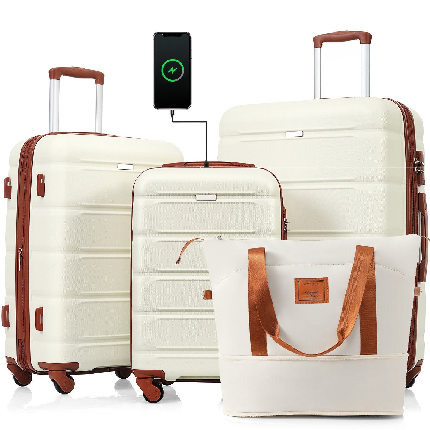 Luggage Sets 4 Piece, 20-inch with USB Port, Expandable ABS Durable