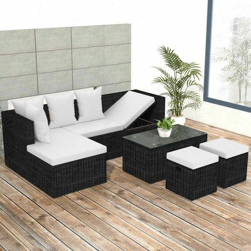 4 Piece Garden Lounge Set with Cushions Poly Rattan Gray