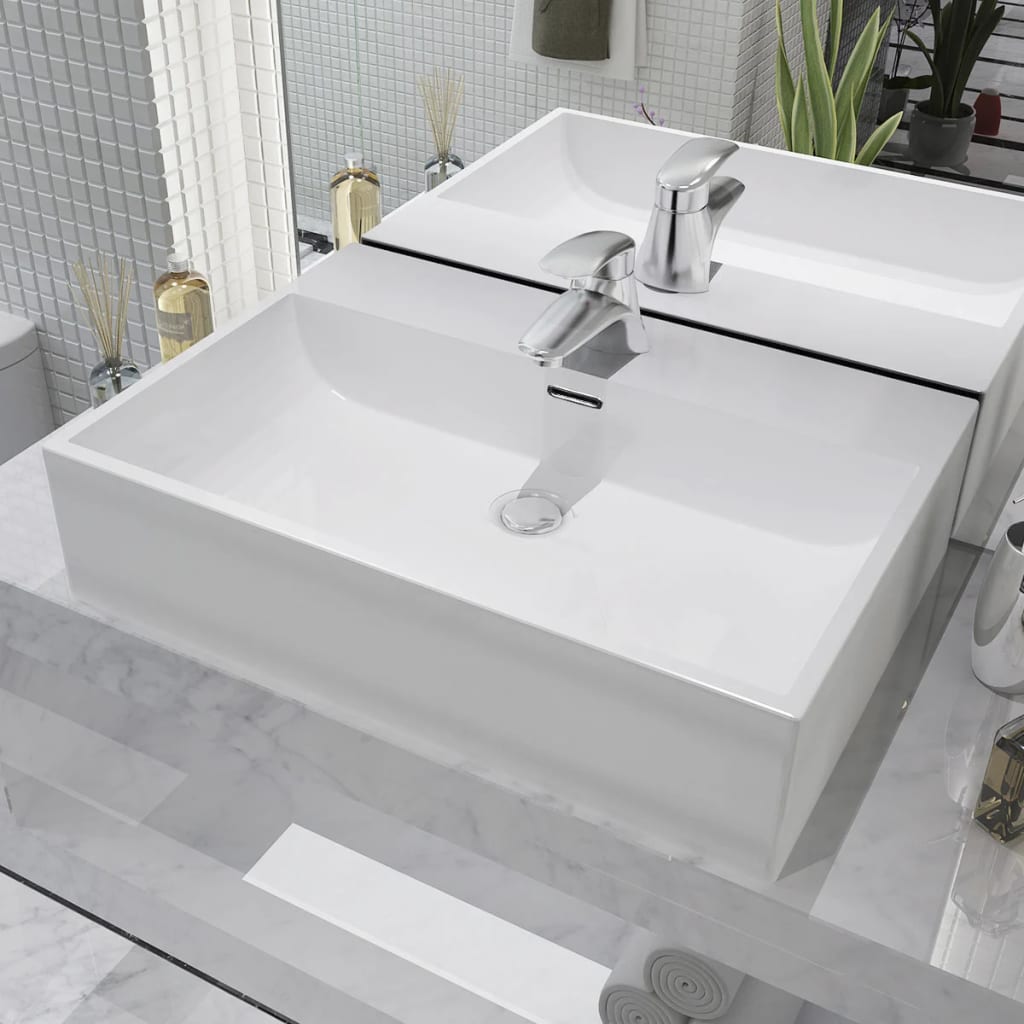 Basin with Faucet Hole Ceramic White 20.3"x15.2"x5.9"