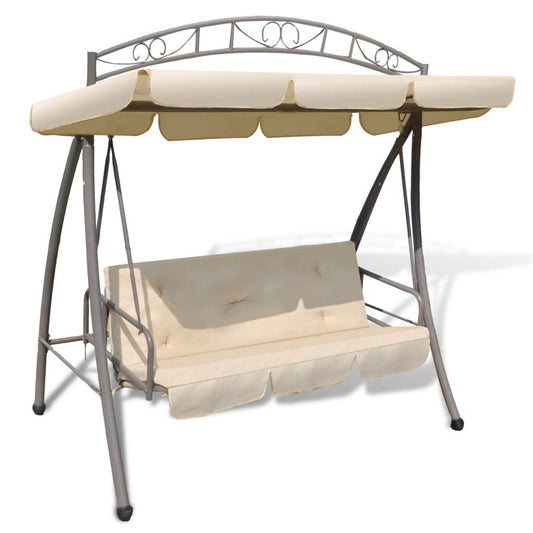 Outdoor Convertible Swing Bench with Canopy Sand White