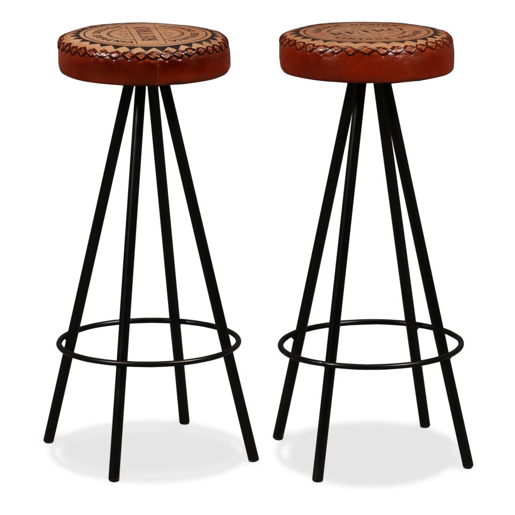 Bar Stools 2 pcs Real Leather