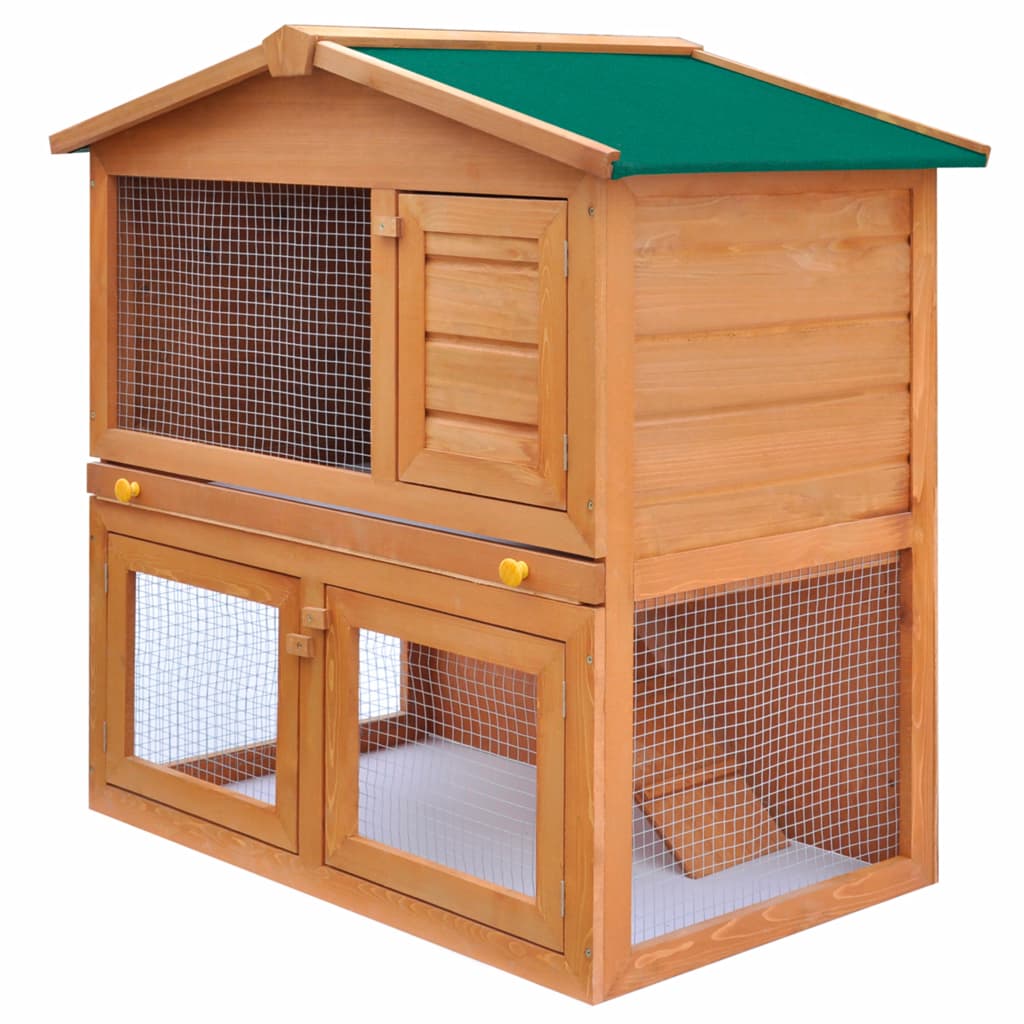 Outdoor Rabbit Hutch 3 Doors Gray Wood