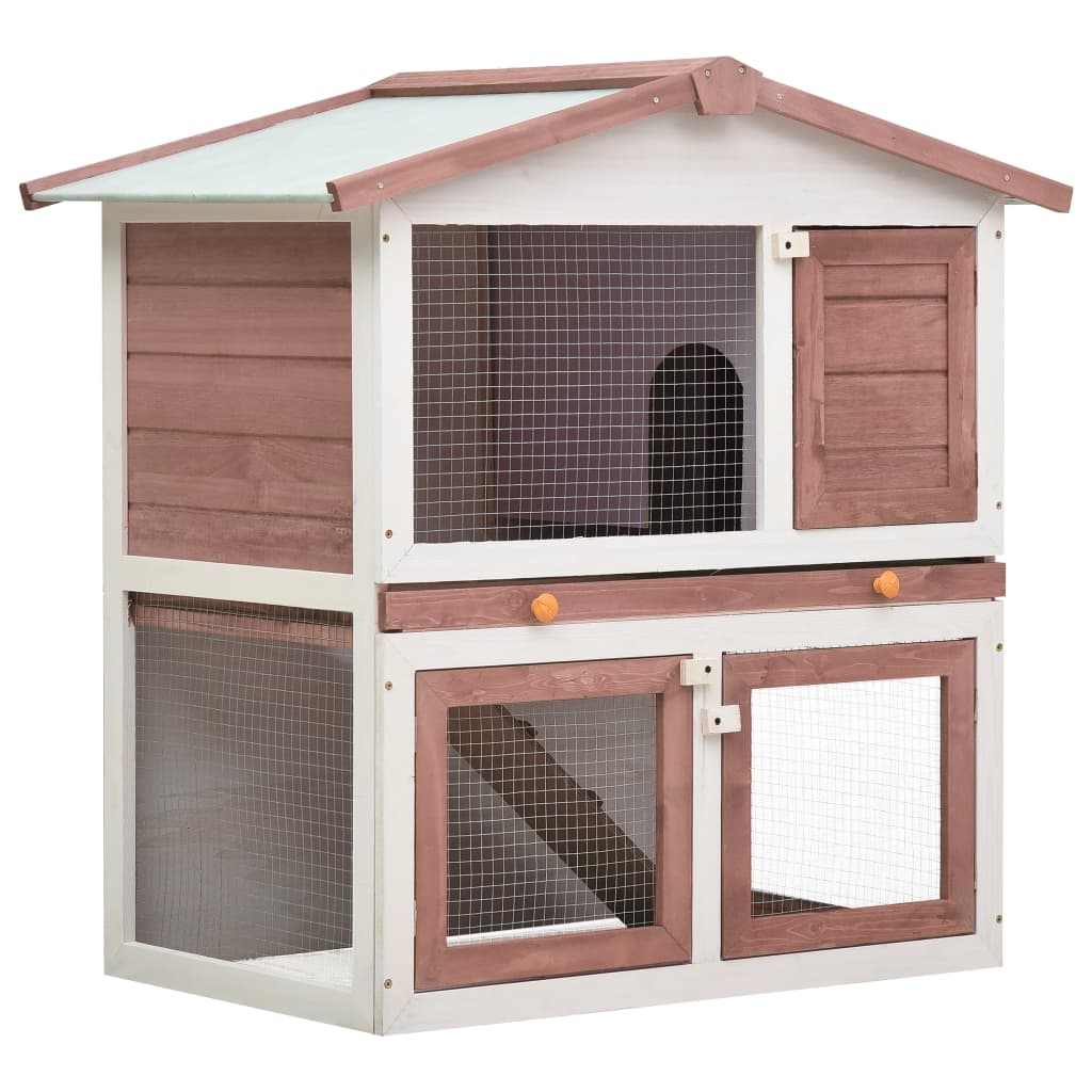 Outdoor Rabbit Hutch 3 Doors Gray Wood