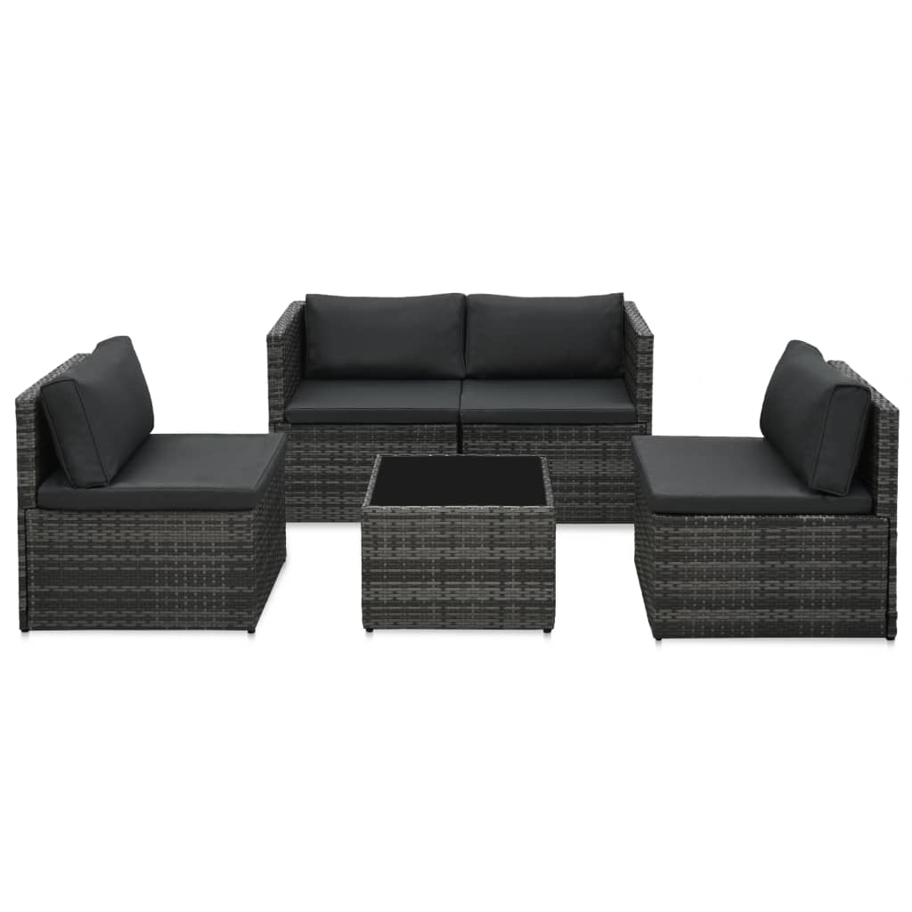 5 Piece Garden Lounge Set with Cushions Poly Rattan Gray