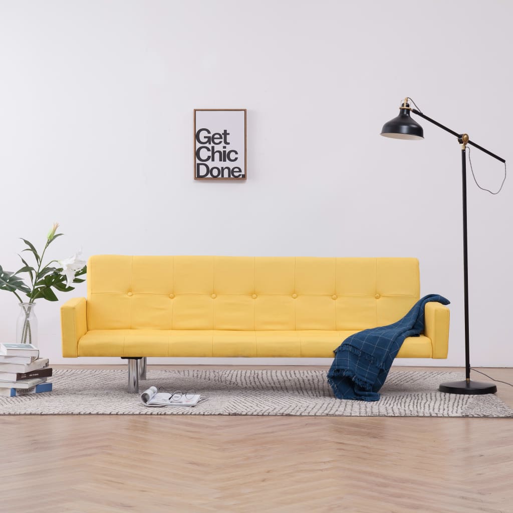 Sofa Bed with Armrest Yellow Polyester