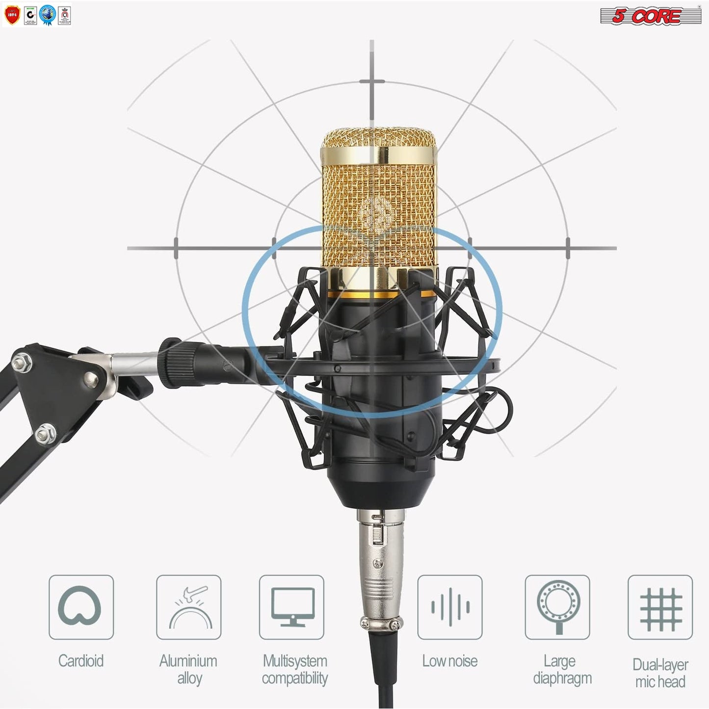 5Core Recording Microphone Podcast Bundle Professional Condenser