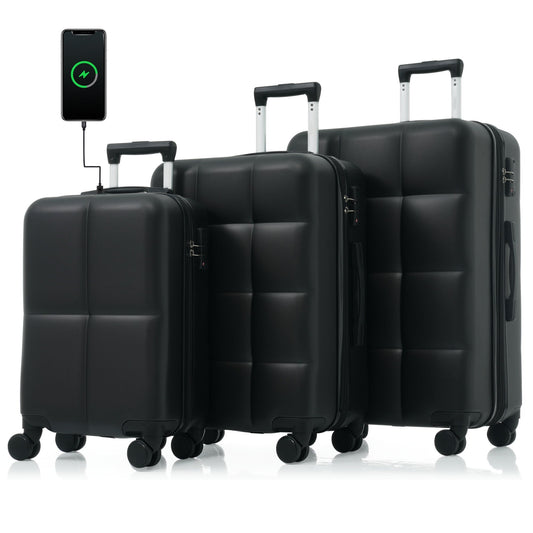 Luggage Set of 3, 20-inch with USB Port, Airline Certified Carry-on