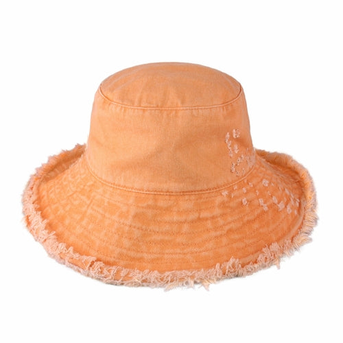 Wide Brim Frayed Bucket Hat