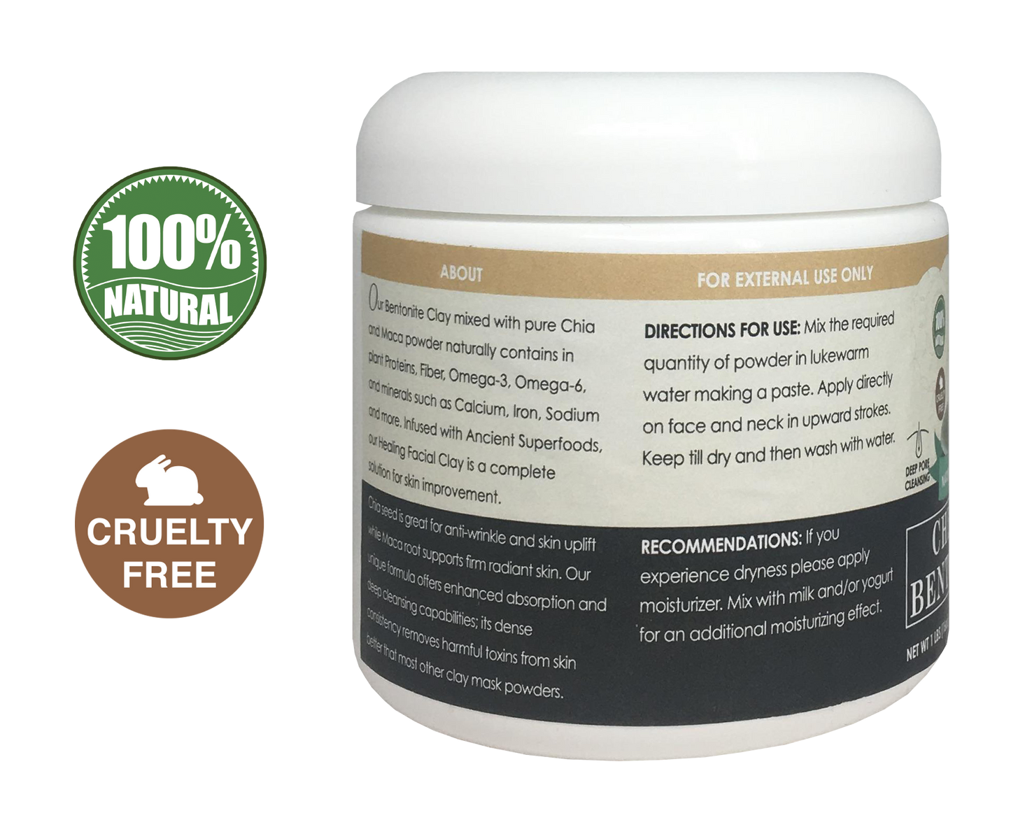 Chia & Maca Healing Bentonite Clay Natural Face Mask Powder, 1 Pound