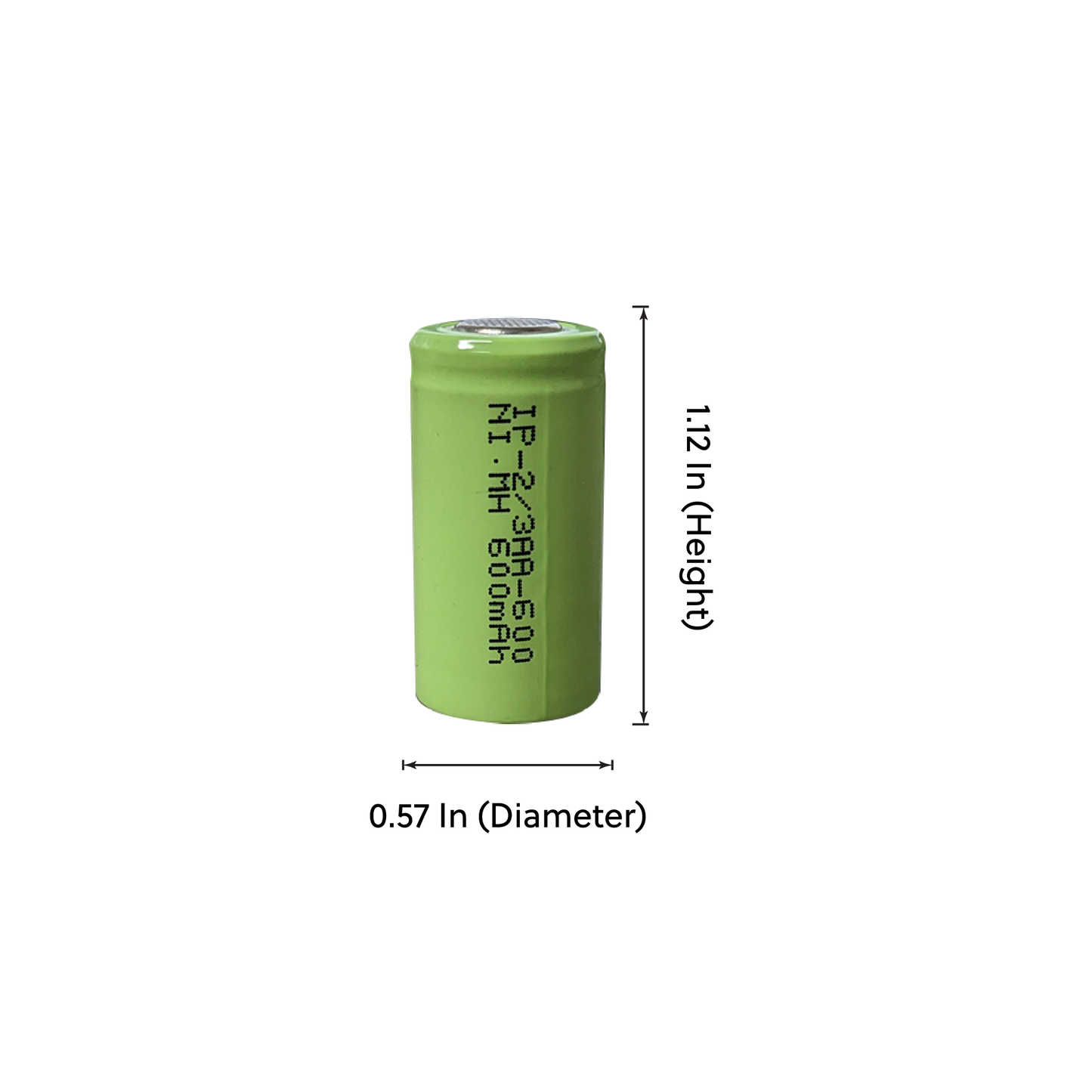 IP Power 2/3AA 600mAh Ni-Mh Rechargeable Flat Top Battery