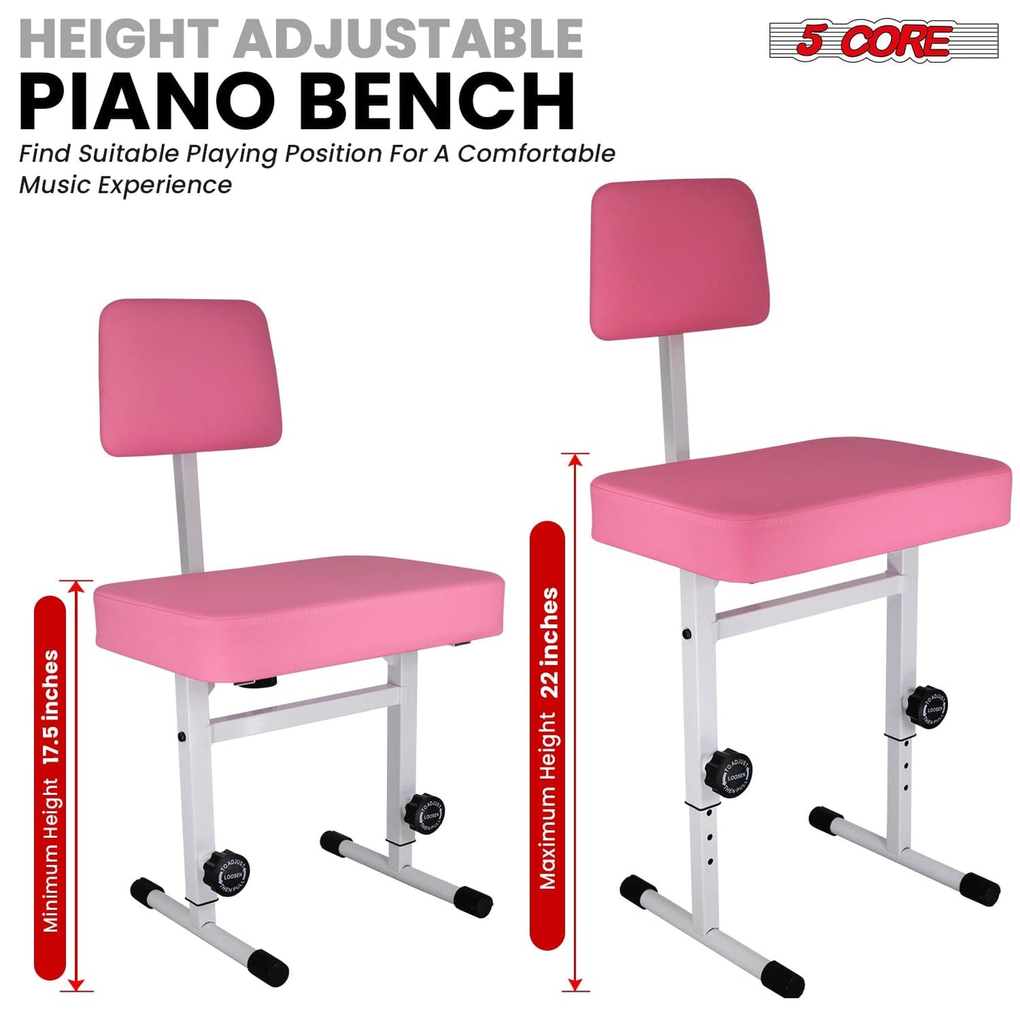 5 CORE Piano Bench Height Adjustable Keyboard Stool Stool Heavy Duty