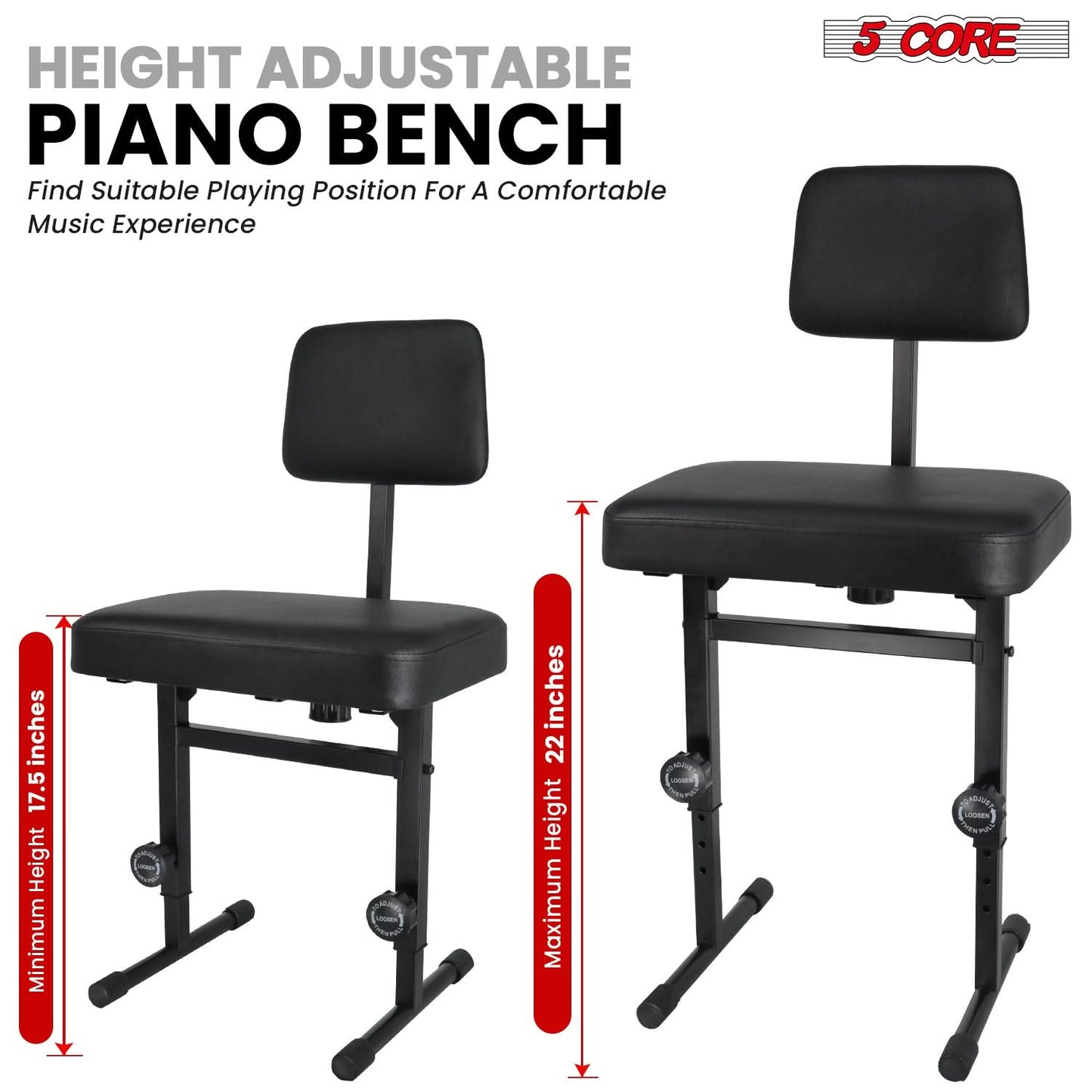 5 CORE Piano Bench Height Adjustable Keyboard Stool Stool Heavy Duty