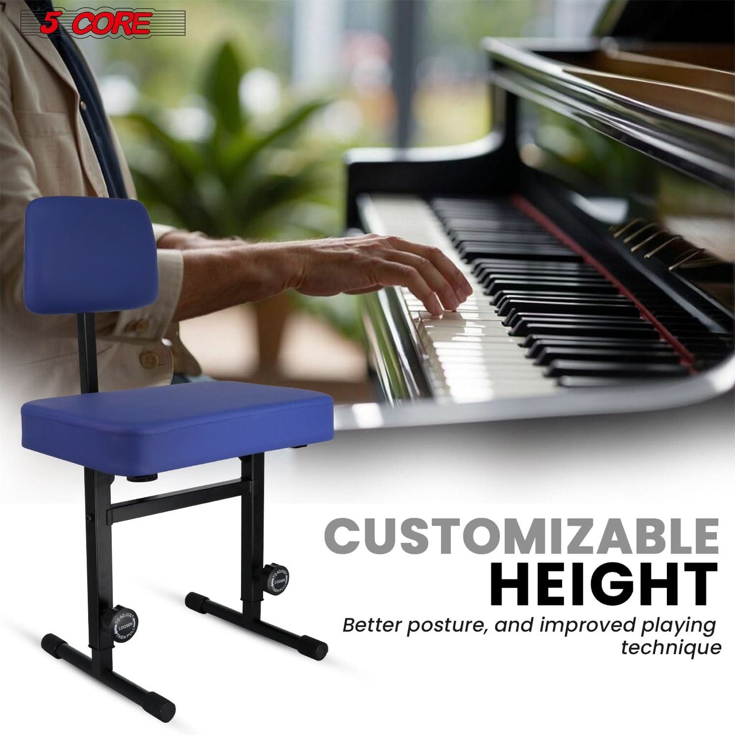 5 CORE Piano Bench Height Adjustable Keyboard Stool Stool Heavy Duty