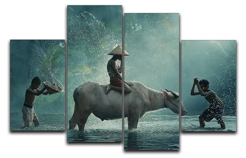 Water Buffalo 4 Split Panel Canvas