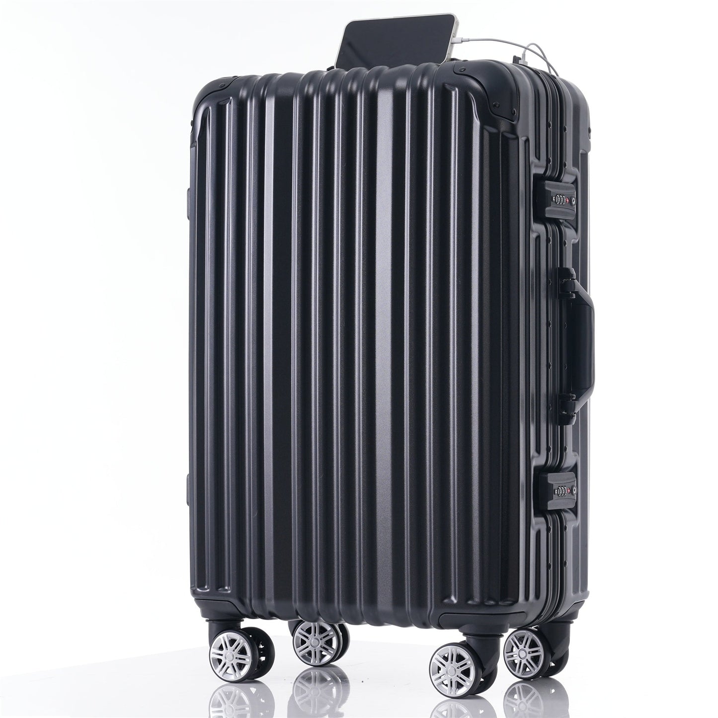 1pc 24in Aluminum Frame Luggage with USB port, Vacation Carry-On