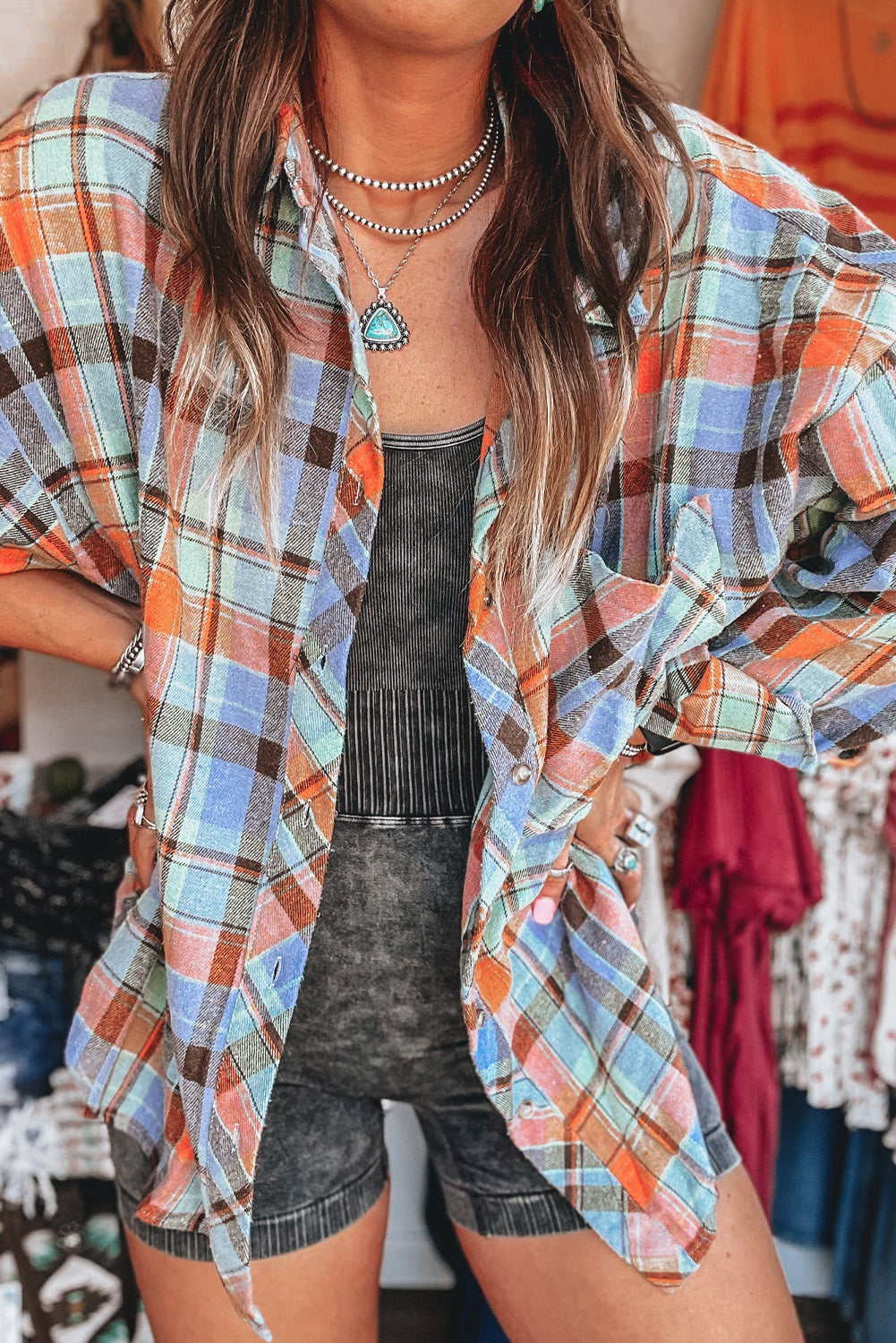 Red Plaid Print Loose Vintage Shirt