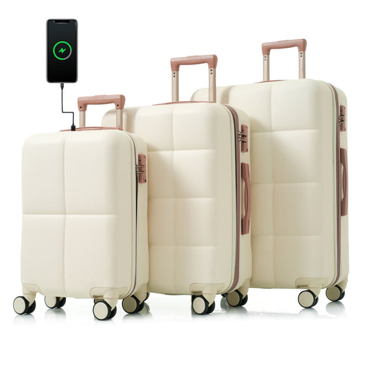 Luggage Set of 3, 20-inch with USB Port, Airline Certified Carry-on