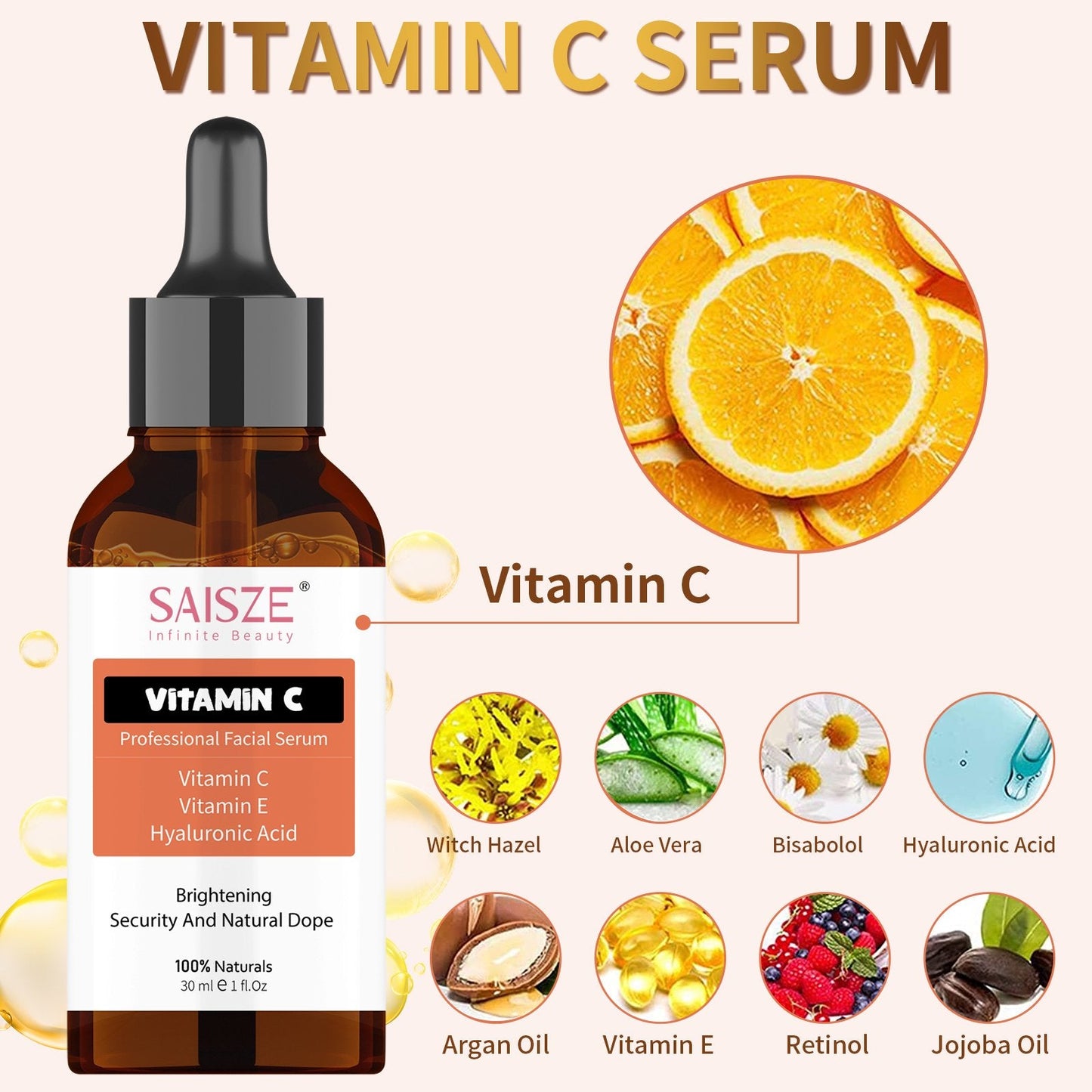 Anti-Aging Hyaluronic Acid Facial Serum for Women with Vitamin C, Aloe