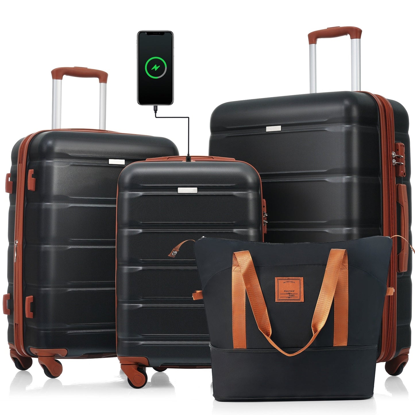 Luggage Sets 4 Piece, 20-inch with USB Port, Expandable ABS Durable