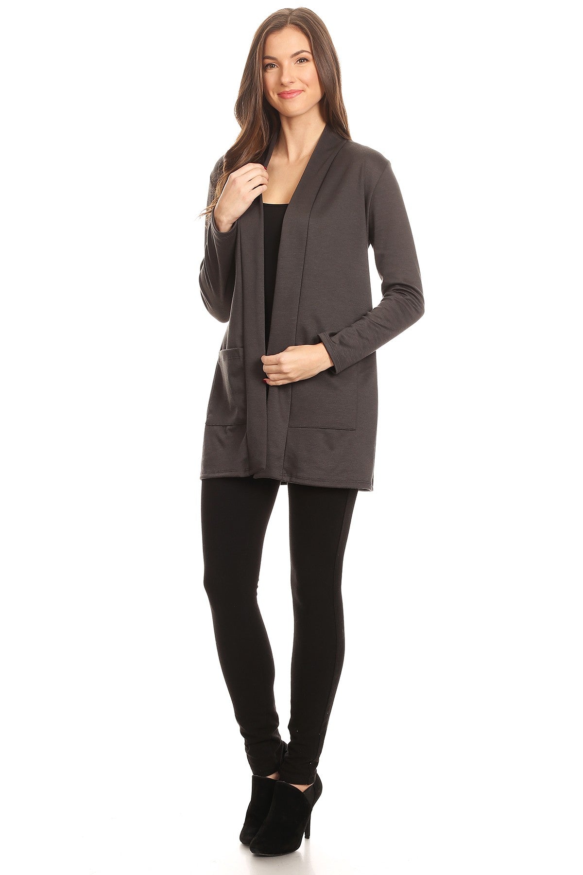 Solid Long Body Cardigan with Front Pockets