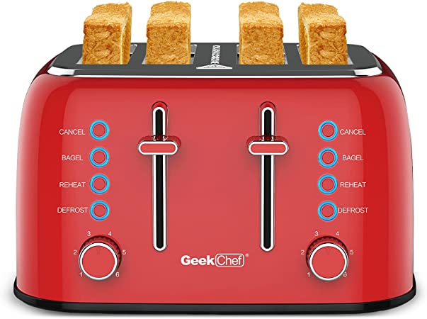 Retro Red Extra Wide Slot Auto Pop-Up 4 SliceToaster