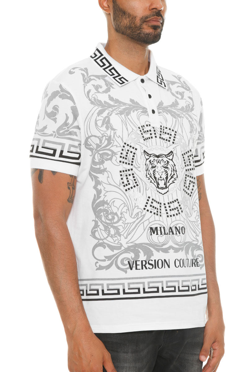 Italian Print Collared Polo Shirt