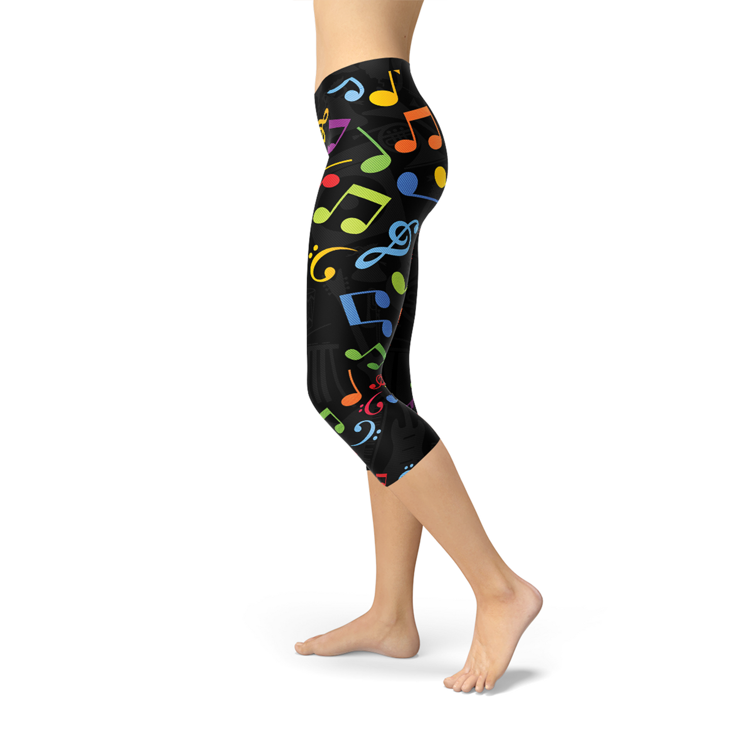 Womens Colorful Music Notes Capri Leggings