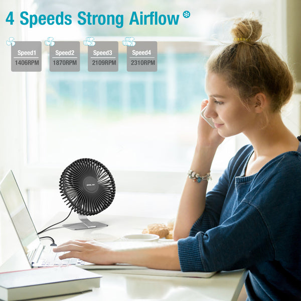 USB Desk Fan with Upgraded Strong Airflow with Copper Color Holder