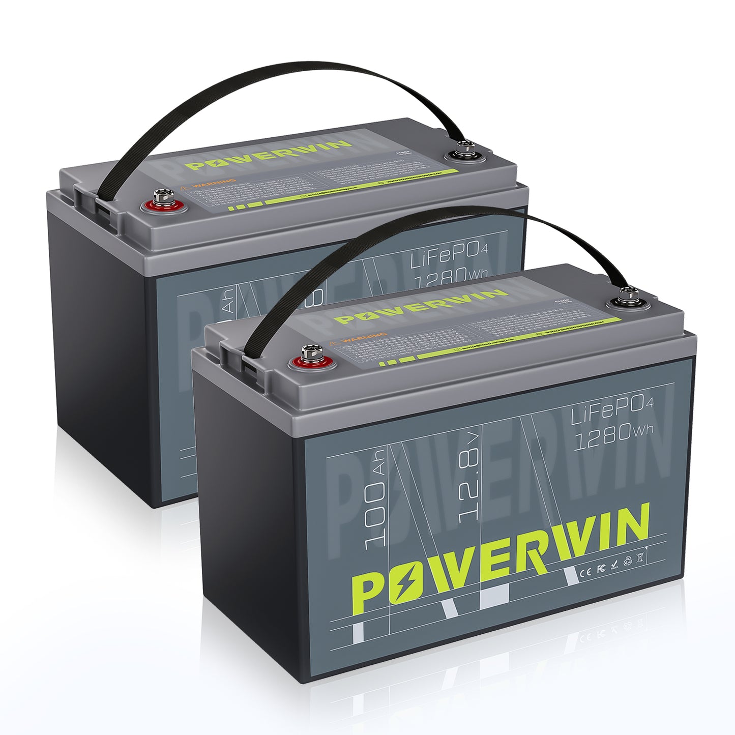 US POWERWIN 12.8V 100Ah 1280Wh Battery 2 Pack 2560Wh